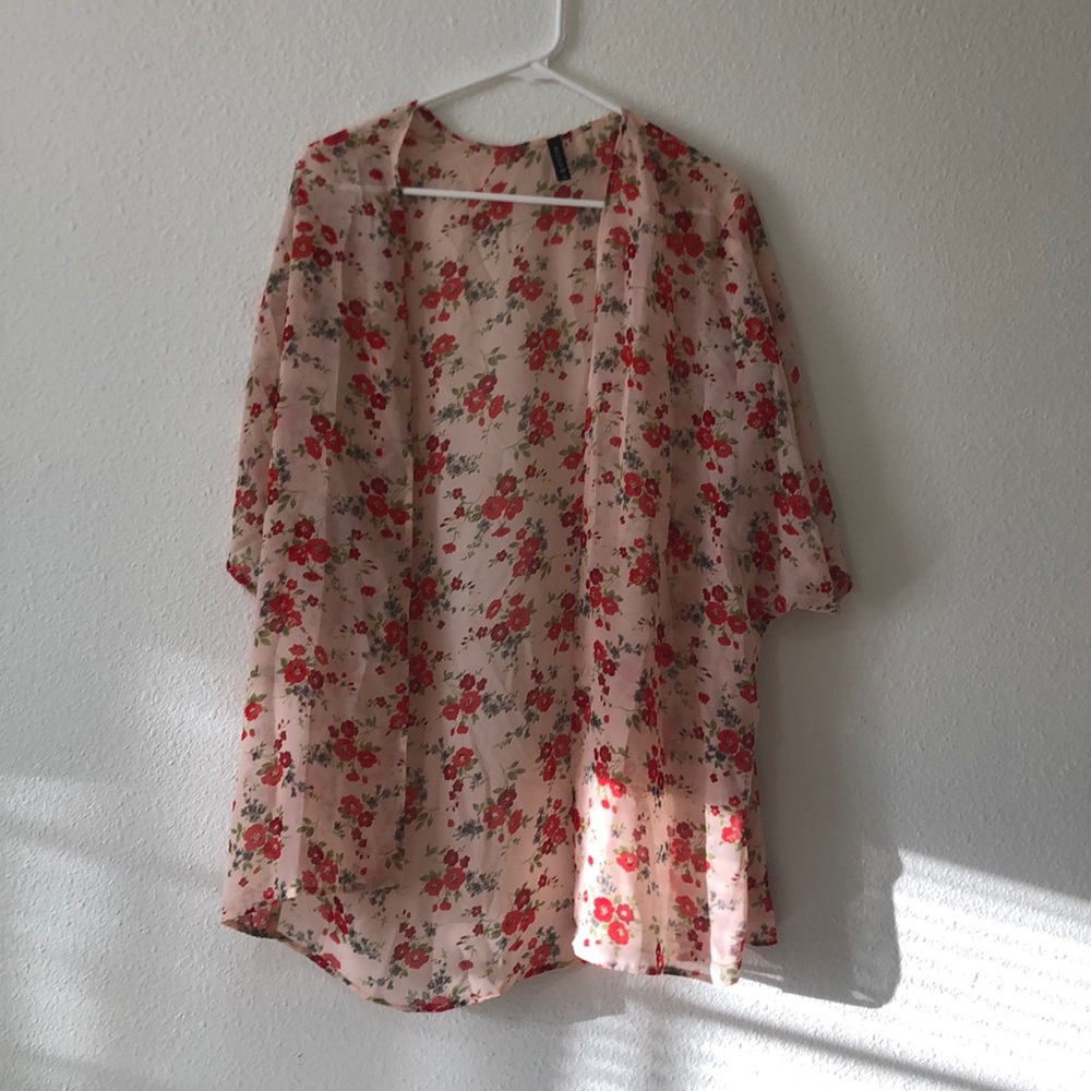 Tillys Pink Floral Sheer Kimono - Picture 2 of 2